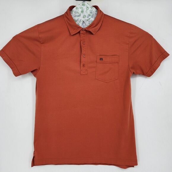 Travis Mathew Polo Shirt Mens Medium Short Sleeve Golf Performance Orange - Picture 1 of 9